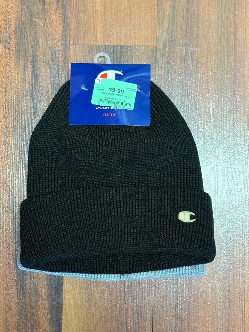 Champion Black Cuffed Beanie with Gold Logo